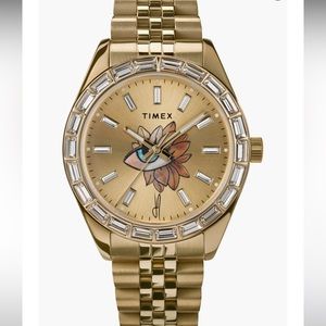 TIMEX X Jacquie Aiche LEGACY GOLD SUNRAY FLOWER TRIBE EYE WATCH New in box